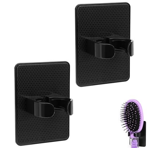 Biiange Hairbrush Holder Hanging Comb Organizer Self-Adhesive Comb Holder Suitable for Most Combs for Home Or Salon (2Pcs) (Black)