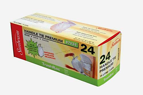 Trashrac 3 gal. TRASH BAGS Handle Tie Premium 24pk Small Waste Baskets 87024 NEW