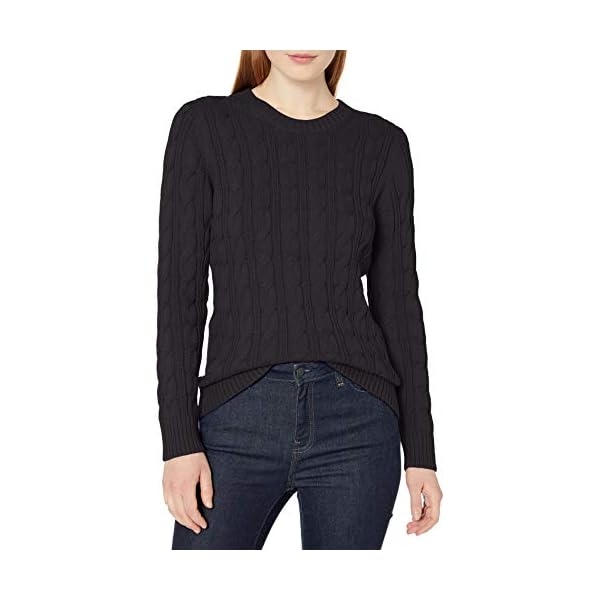 Amazon-Essentials-Womens-Long-Sleeve-100-Cotton-Cable-Crewneck-Sweater Amazon Essentials Women's Long-Sleeve 100% Cotton Cable Crewneck Sweater, Black, Medium