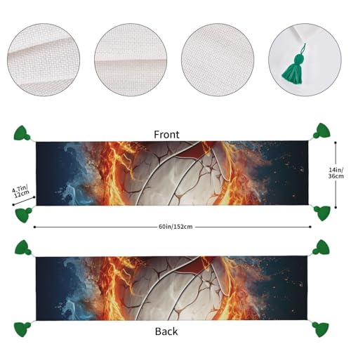 Chemin de table volleyball Ice and Fire 152cm en coton lin avec pompons - 5