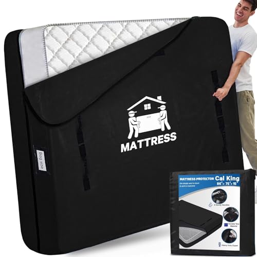 Image of Mattress Bags for Moving, BETU Mattress Protector Waterproof Mattress Cover Storage Bags with 8 Heavy-Duty Handles and Zipper for Bed Extra Thick Large Reusable,86 inchx75 inchx15 inch,Classic Black
