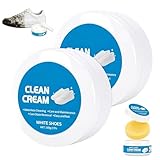 2PCS White Shoe Cleaner Cream, Multipurpose No-Wash Solid Cleaning Paste with Sponge, White Shoes Clean Cream for Leather Sneakers Soles