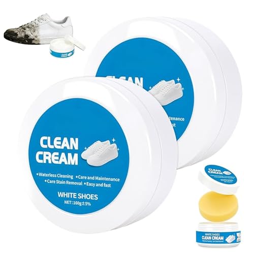 2PCS White Shoes Clean Cream Multipurpose No-Wash Solid Cleaning Paste with Sponge White Shoes Cleaning Cream for Leather Sneakers Soles