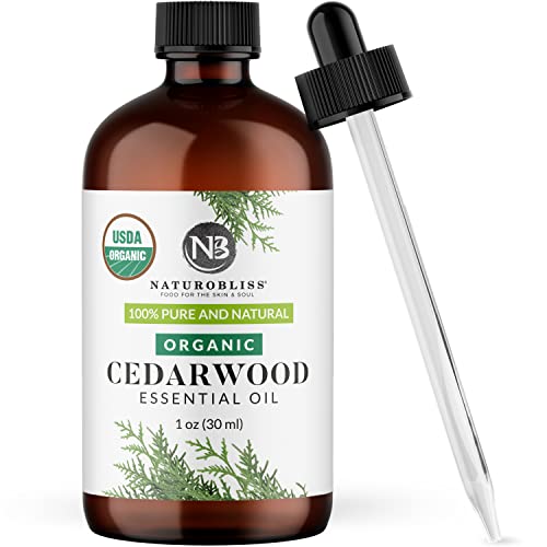 NaturoBliss Organic Cedarwood Essential Oil, 100% Pure Therapeutic Grade, Premium Quality Cedarwood Oil, 1 fl. Oz / 30 ml - Perfect for Aromatherapy and Relaxation (Cedarwood, 30ml)