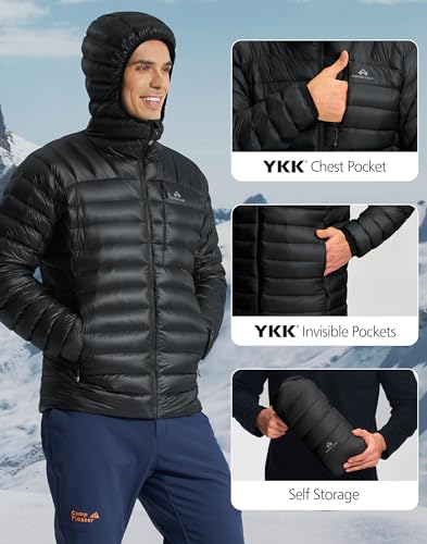 Image of Pioneer Camp 850 Fill Goose Down Jacket Men Lightweight Packable Puffer Jacket with Hood Insulated Warm Winter Puffy Coat