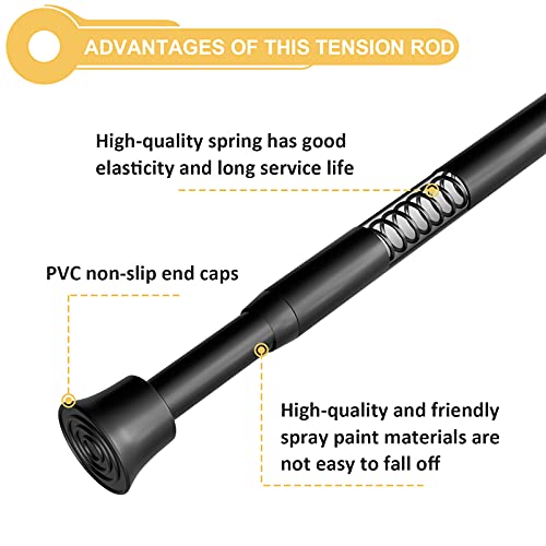 KXLife 2Pcs Small Window Tension Rods Adjustable Curtain Rod 17 to 28 Inch Tension Rod Expandable Spring Rod for Basement Window Curtains Tension Rods Spring for Kitchen Curtain, Black