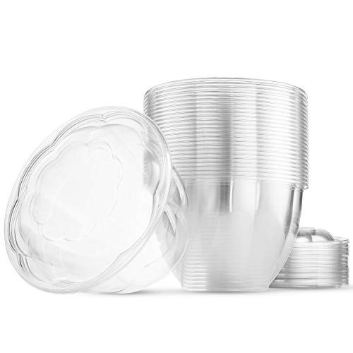 48 Ounce Clear Plastic Disposable Salad Containers with Lids in Bulk for a Fresh Airtight Seal, Portable Serving Bowl Set for Meal Prep & Preserve Freshness 25 Pack by NYHI Direct