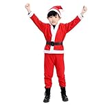 ELAELA Disfraz de Papá Noel Niño o Niño para Fiesta de Navidad Cosplay Santa Clau incluye Vestido + cinturón + gorro de Navidad. (Niño, 7-9 años)