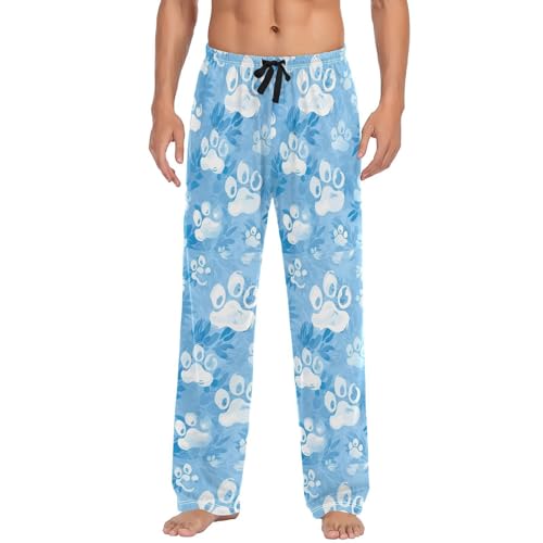 Men’s Dog Paw Prints Pajama Pants with Pockets, Comfortable Lounge Sleep Bottoms#621