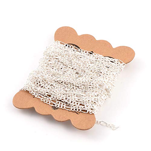 Craftdady 32 Feet Silver Figaro Link Chain Solid Handmade Solid Curb Italian Chain 3-3.5x4-7mm Unwelded for Men Women Necklace Bracelet Earring Jewelry Key Chain Making