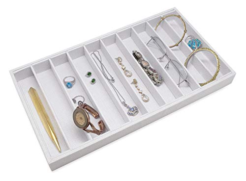 The Display Guys - Stackable Jewelry Tray and Organizer - for Drawers, Dressers, Store Display (10 Compartments, White Burlap)