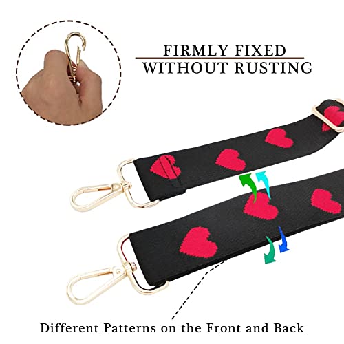Image of Cross Body Strap for Purse Wide Replacement Adjustable Lightweight Canvas Shoulder Straps Lovely Heart Print Guitar Belts