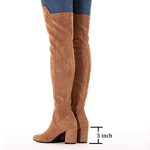 Mtzyoa Women Over The Knee Boots Suede Thigh High Low Block Heel Brown Size 8 Stretch Otk Walking Comfort thumb #3