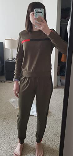 Qcheng Plus Sweatsuits For Women 2Pc Striped Long Sleeve Pullover Sweatshirt Long Sweatpants Tracksuits Sweatsuits Set Green #TOP4