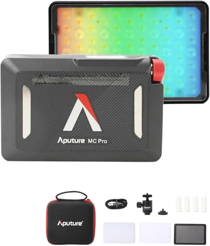 Aputure MC Pro (RVB, 2,000K-10,000K) Mini Panneau Lumineux LED - Boîtier en Aluminium avec IP65, Lentille Optique Professionnelle, Batterie Longue Durée, Magnétique Double Face, Nombreux Accessoires