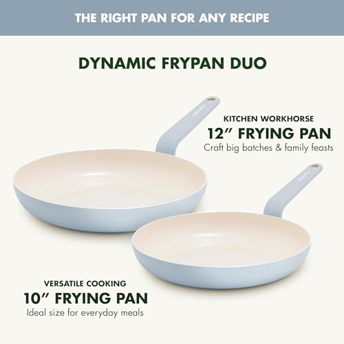 Image of GreenPan Rio Advanced 10 inch and 12 inch Frying Pan Skillet Set, Ceramic Nonstick PFAS-Free Pans, Induction Ready, Dishwasher and Oven Safe, Blue
