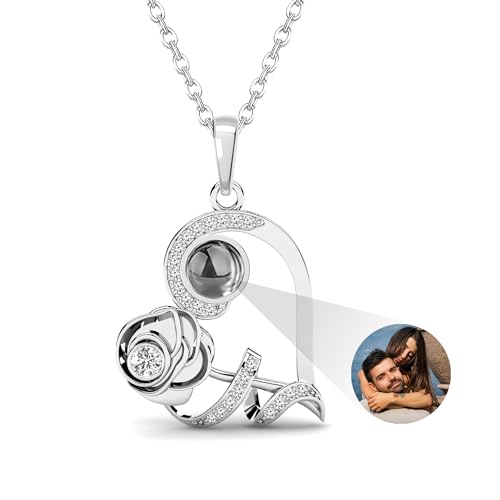 Projection Necklace with Picture Inside 925 Sterling Silver Custom Photo Flower Necklace Personalized Heart Pendant Necklace jewelry Romantic Gifts for Women