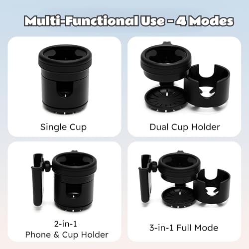 Lusinus Stroller Cup and Phone Holder Compatible with YOYO – 3-in-1 Dual Cup & Phone Organizer with 360° Rotating Clamp – Fits Bottles, Coffee Cups, Smartphones - Thumbnail 4
