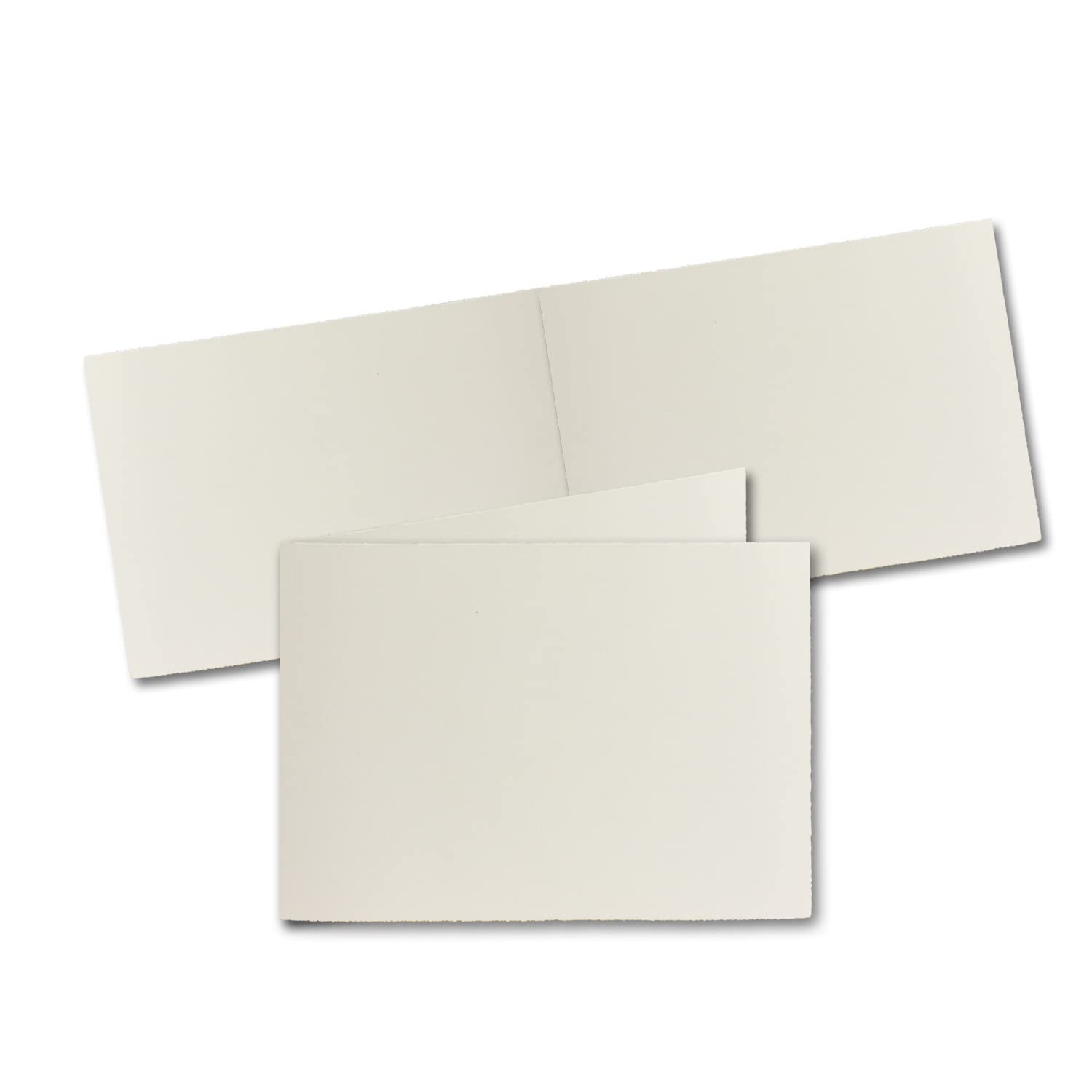 100x DIN A6 Vintage Faltkarten-Set mit gefütterten Briefumschlägen, Büttenpapier, 105 x 148 mm - quer-doppelt, Naturweiß - Karten aus Büttenpapier