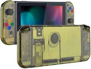 eXtremeRate Transparent Clear Back Plate for Nintendo Switch Console, NS Joy con Handheld Controller Housing with Full Set Buttons, DIY Replacement Shell for Nintendo Switch
