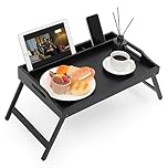 Unibos Bamboo Bed Tray Table with Handles & Foldable Legs, Multipurpose Lap Desk for Breakfast in Bed, Sofa, Platters, Working, Drawing, Laptop Stand, Snack Tray with Media Slot