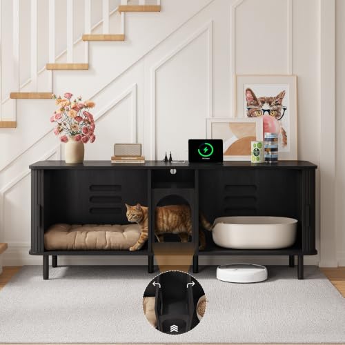 Image of ONBRILL 65 Inches Cat Litter Box Enclosure for 2 Cats, Black