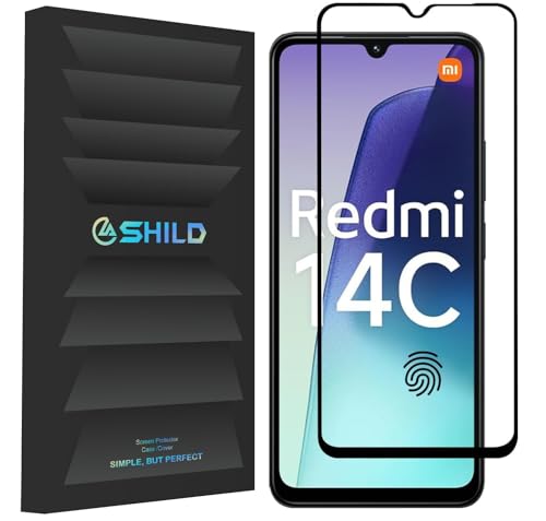 Image of SHILD Military-Grade Gorilla Tempered Glass Screen Protector for Redmi A4, Redmi 14C and Poco C75 (6.88 Inch, Pack of 1) | Edge to Edge Full Coverage | Black Border | Easy Installation Kit Included