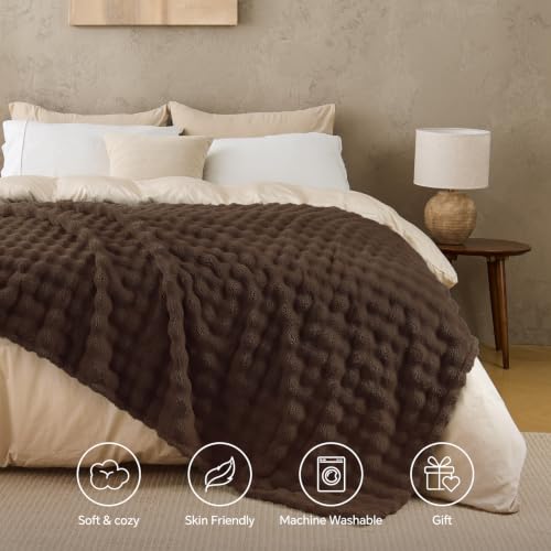 Image of BEDELITE Chocolate Brown 3D Fleece Bubble Twin Blanket for Bed, 60x80 Inch | Fluffy Throw Blanket for Couch Sofa Dorm Room Decor, Luxury Soft Warm Cozy Plush Fuzzy blankets Gift for Women, College Girls