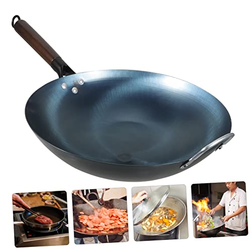 Wok tradicional fondo redondo con mango de madera miniatura 7