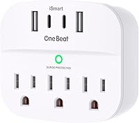 Vista 1 de 1 Paquete de divisor de enchufe múltiple con USB, extensor de enchufe con protector contra sobretensiones con 3 tomas de pared 4 cargadores de pared