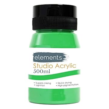 Elements 500ml Acrylic Paint 500 ml Tub - Quick Drying Acrylic Paints with High Pigment and Vibrant Colour Pigment Cadmium Green