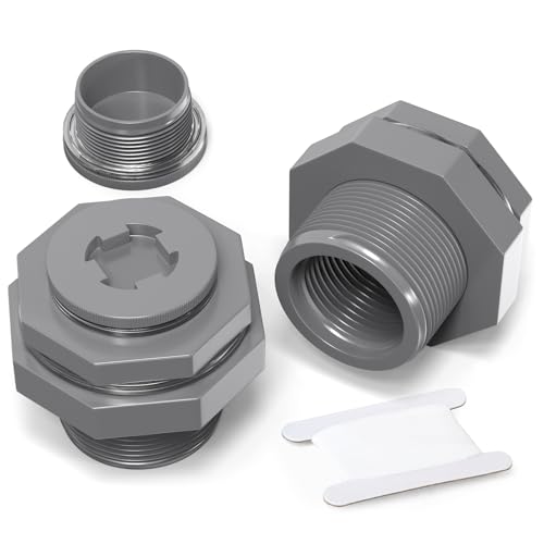 ERGAOBOY 2 Piezas de Accesorios de PVC BSP de 1-1/4 Pulgada para Tanques de Agua Negros, adaptadores con Tapones y Juntas para barriles de Lluvia, acuarios y estanques