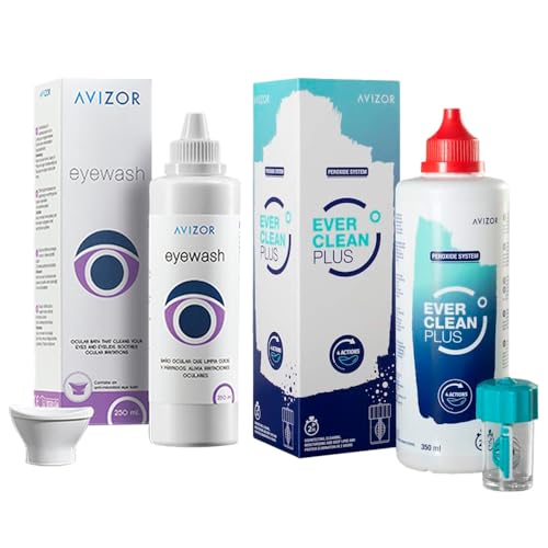 Ever Clean Plus 350ml + Eyewash 250ml | Limpiador Lentes Contacto 2h Sin Conservantes | Baño Ocular | Para Lentillas Blandas y Rígidas RPG Orto-k