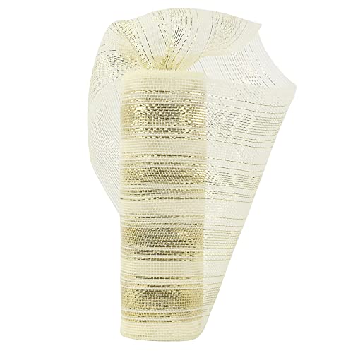 HUIHUANG Gold Deco Mesh 10 inch Wide Christmas Mesh Ribbon for Tree Metallic Gold Decorative Mesh Ribbon for Wreaths Supplies, Swags, Tree Decoration, Garlands and Bows, Wedding Decor -10 Yards