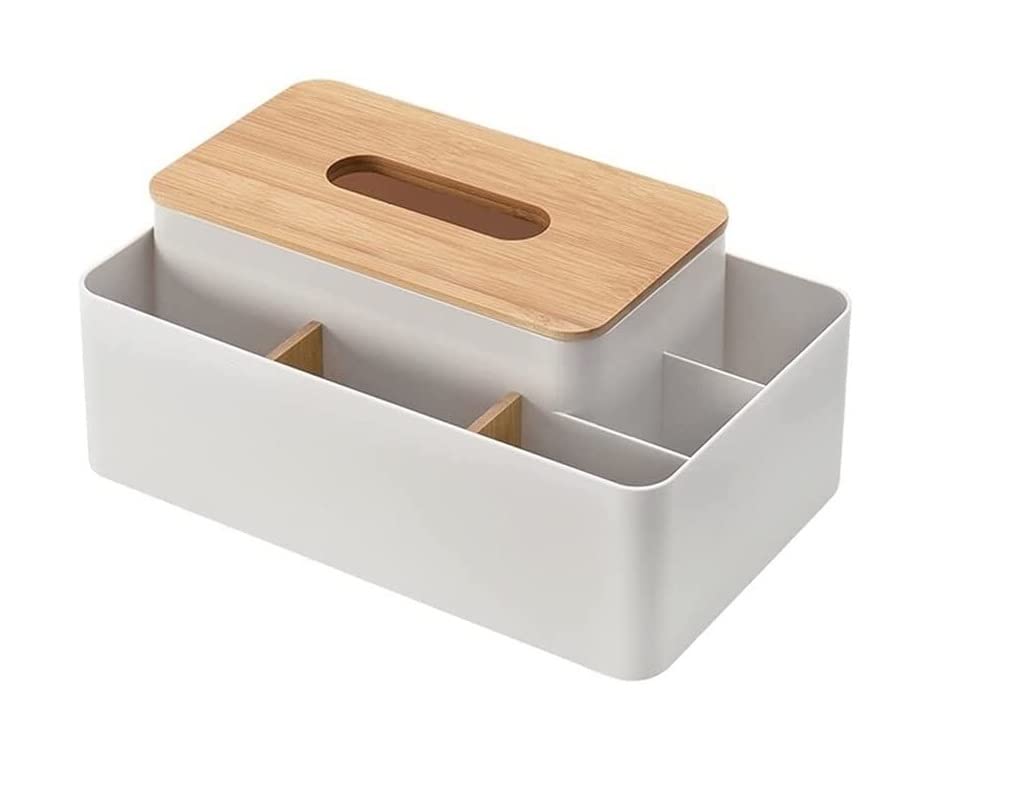 Modern Tissue Box Cover Rectangular Tissue Box, Dispenser Plastic And Bamboo Organizer For Living Room for Living Room or Office Décor(A)
