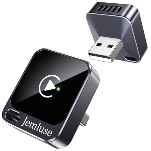 Image of Jemluse Wireless CarPlay Adapter for Apple - Mini Size, Fast Stable Connection Convert Wired to Wireless Car Play Dongle for iPhone iOS 10+, Plug & Play for Cars from 2016+ w /USB-C (Grey)