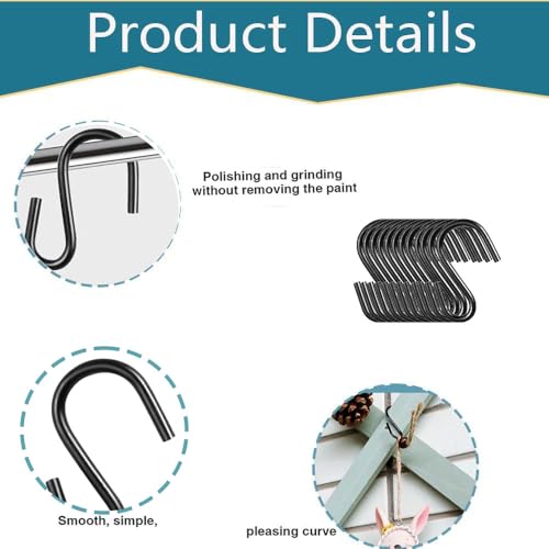 leersao 20 Stück S Haken Zum Einhängen, 3,2cm kleine S Haken Hängehaken Schwarz Mini Aufhängehaken Metall Haken für DIY Handwerk Hängenden Schlüsselanhänger Schmuck Namensschild