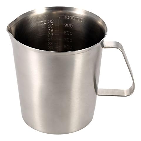 Anself Stainless Steel Milk Pitcher Jug Coffee Foam Container Measuring Cup Kitchen Tool 1000 ML Cover