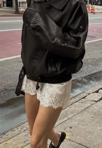 UAURORAO Women Satin Silk Shorts Lace Trim Patchwork Mini Micro Shorts Silky Low Rise Coquette Lounge Slip Bottoms3