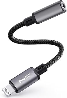 BOUTOP Lightning to 3.5mm Headphone Jack Adapter [Apple MFi Certified] for iPhone, iPad, iPod - Compatible for Headphones, Earphones, Headsets, Car Stereo with 3.5mm Headphone Plug - 1 Pack [Gray]