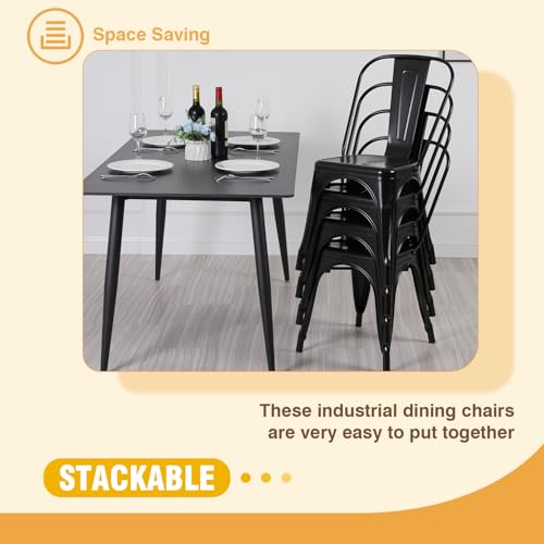 PayLessHere Modern Industrial Metal Dining Chairs Set of 2, 18 Inch, Black, Stackable, 330 LBS Weight Capacity