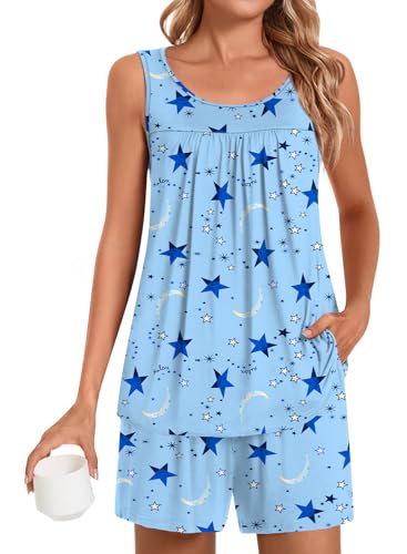 Image of POPYOUNG Pajama Set for Women Summer 2 Piece Lounge Shorts Sets Sleepwear