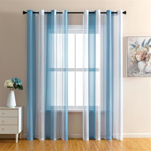 Odot Rideau Voilage Occultant, Style Rayures Rideau Occultant Fenêtre Chambre Rideaux Voilages avec Oeillets 1 Pièce Rideaux Semi Transparent pour Intérieur...