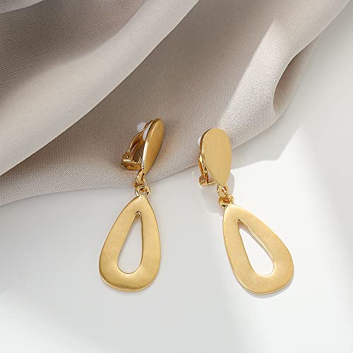 Matte Gold Tear Drop Clip On Earrings Retro Clip Earrings For Women Girls #TOP2