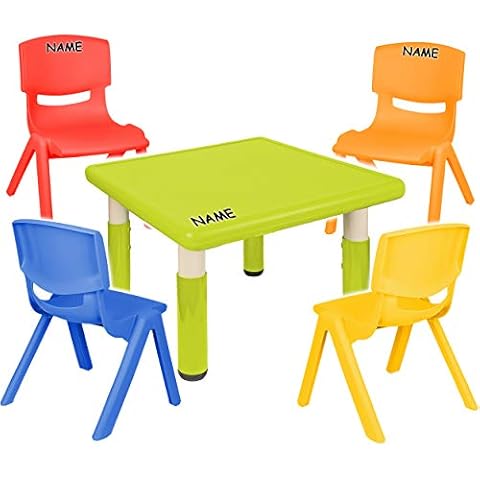 alles-meine.de GmbH Sitzgruppe für Kinder - Tisch + 4 Kinderstühle - Größen & Farbwahl - hell grün - inkl. Name - höhenverstellbar - 1 bis 8 Jahre - Plastik - für INNEN & AUßEN Cover