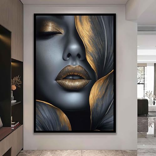 Tableau sur toile portrait abstrait dorure chic 80x120cm - 2