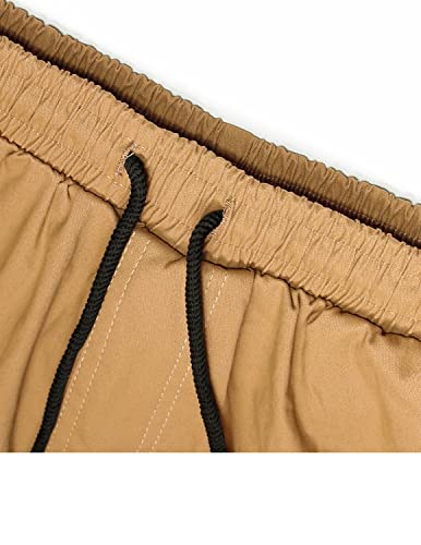 Liupmwe Mens Casual Joggers Pants With Pockets Cotton Jogging Sweatpants Hiking Pants Outdoor Drawstring Cargo Pants,Khaki 1,S #TOP3