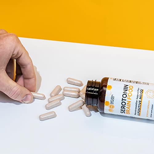 Natural Stacks Serotonin W/L Tryptophan & Rholiola - Mood Support & Serotonin Supplement - Promotes Positive Mood, Calmness, Increased Energy - Happy Mood & Brain Support Supplement (60Ct) #TOP1