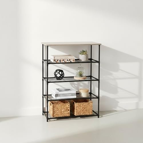 INDE MOBLEKIT | Estantería Almacenaje Acero y Madera 5 Estantes 60×30×83 cm, Baldas Metálicas para Libros, Cocina o Hogar, Estantería Compacta de Fácil Montaje con Acabado Mate