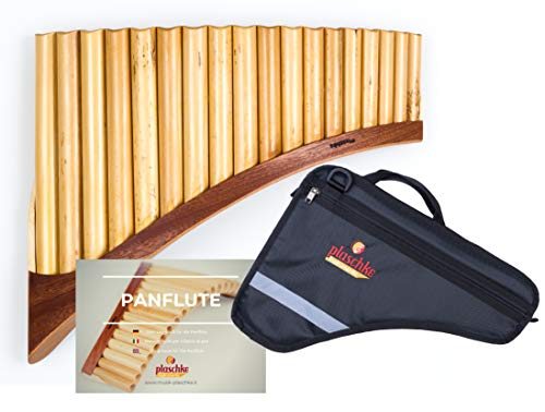 Flûte de pan en bambou avec 18 tons en Do majeur avec chaussure en bois, dans le set avec étui et livre d'enseignement, fabriquée à la main par Plaschke Instruments dans le Tyrol du Sud/Italie Cover